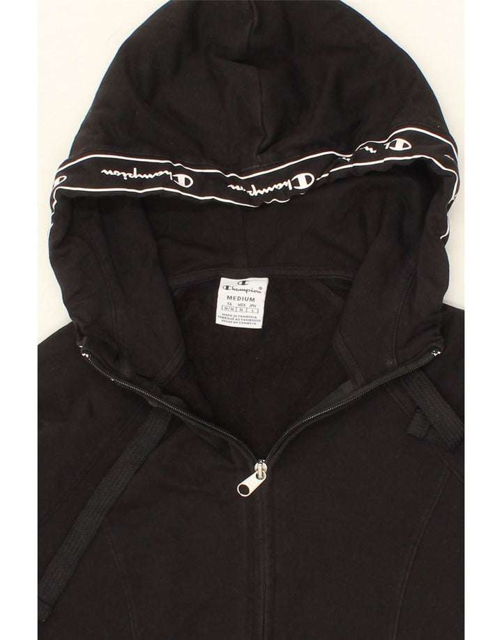 CHAMPION Womens Graphic Zip Hoodie Sweater UK 12 Medium Black Vintage Champion and Second-Hand Champion from Messina Hembry 