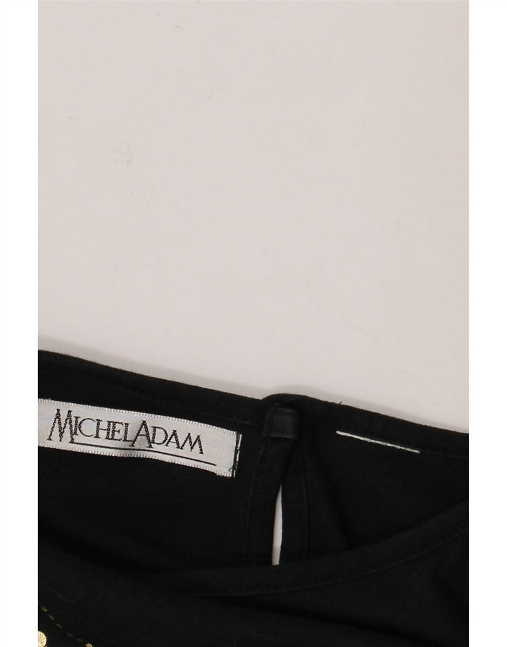 Michel Adam Top pentru femei cu model abstract cu mâneci 3/4 UK 18 XL negru