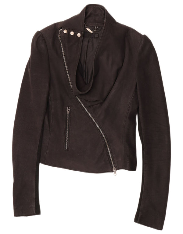 All Saints Womens Leather Racer Jacket UK 12 Medium Black Leather