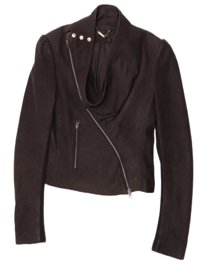 Jachetă de curse din piele pentru femei All Saints UK 12, piele medie neagră