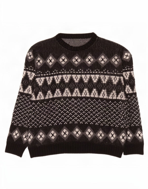 Pulover Vintage pentru bărbați cu gâtul turnat IT 52/54 Large Black Fair Isle