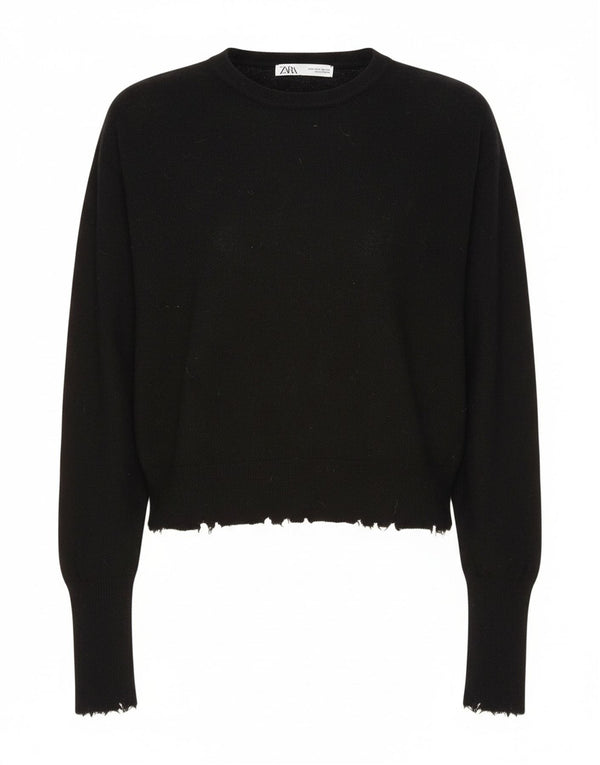 Zara Womens Crew Neck Jumper Sweater UK 16 Large Black