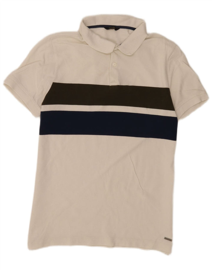 Tricou polo Massimo Dutti pentru bărbați, mare, alb, bloc de culoare