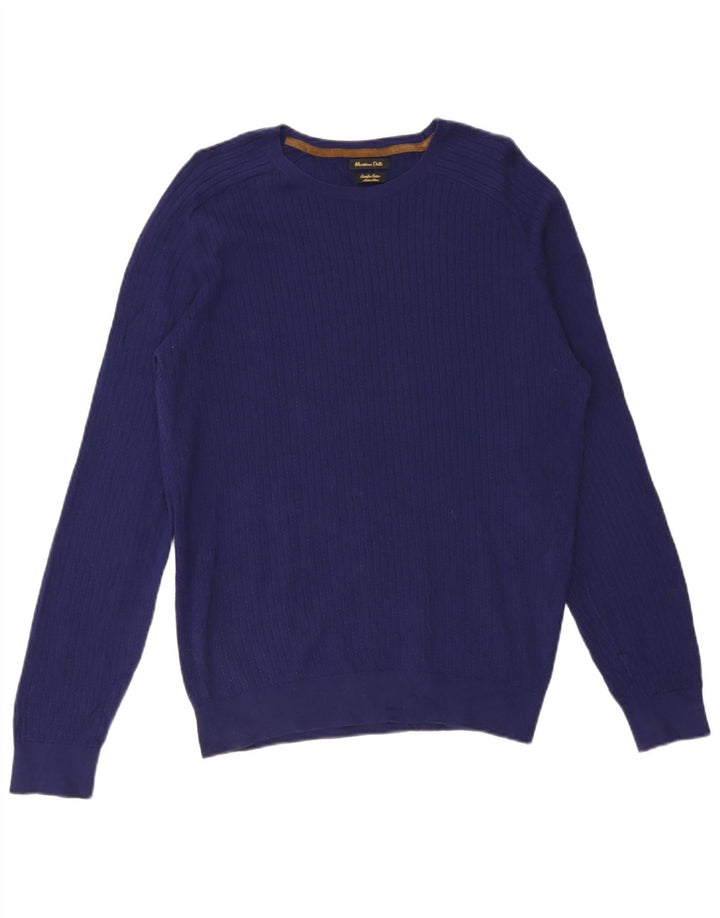 Pulover Massimo Dutti pentru bărbați cu gât roșu, mare, albastru, bumbac