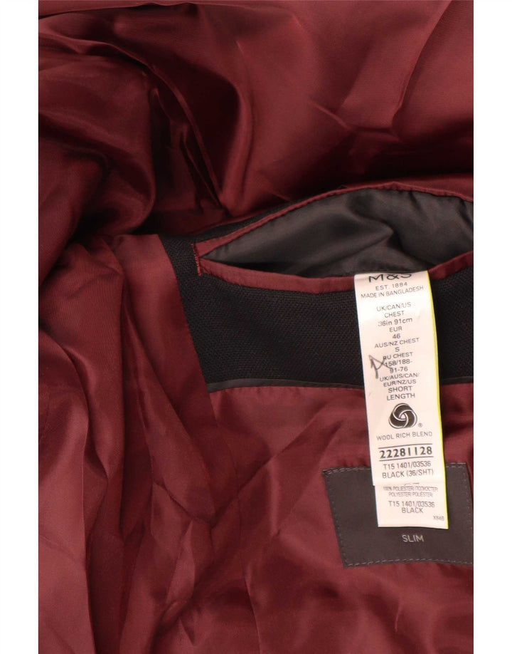 Jachetă pentru bărbați Marks & Spencer, subțire, cu 2 nasturi, UK 36, lână neagră mică