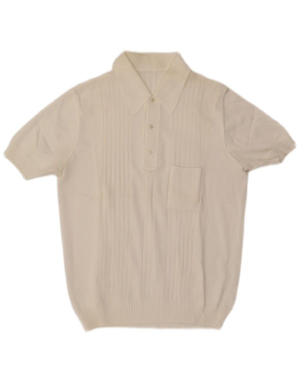 Pulover vintage pentru bărbați, cu mânecă scurtă, cu gât polo, alb mediu