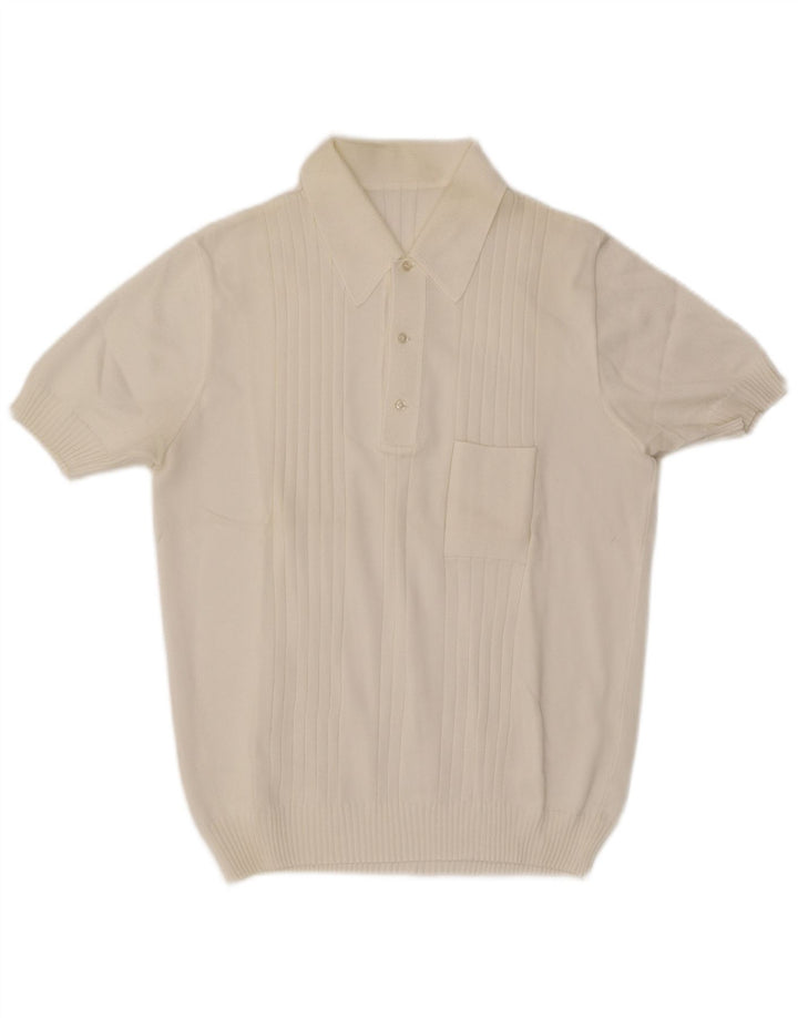 Pulover vintage pentru bărbați, cu mânecă scurtă, cu gât polo, alb mediu