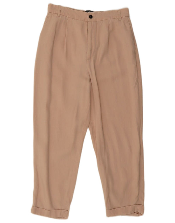 Zara Womens High Waist Pegged Capri Trousers Small W26 L22 Pink Lyocell