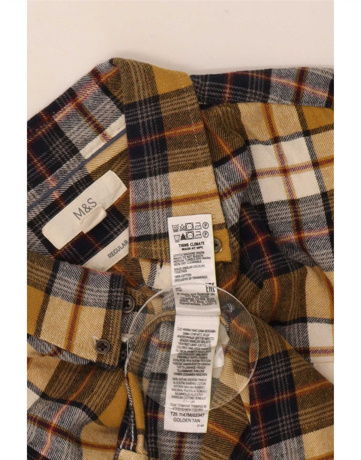 Cămașă de flanel pentru bărbați Marks & Spencer, bumbac cu carouri galben mediu