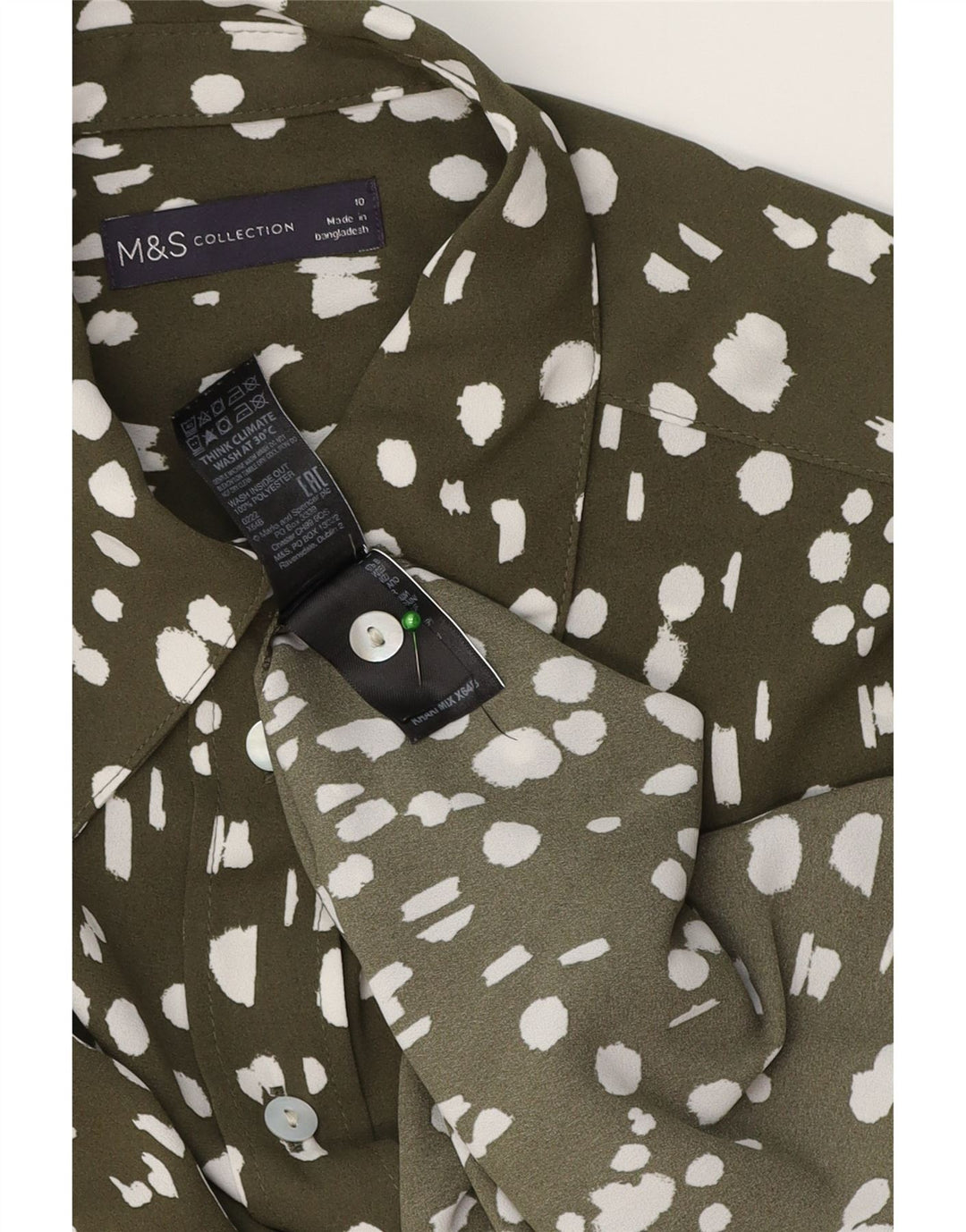 Cămașă supradimensionată pentru femei Marks & Spencer UK 10 Mic Kaki cu pete din poliester