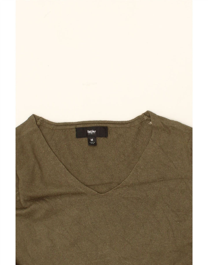 MOSSIMO Womens V-Neck Jumper Sweater UK 12 Medium Khaki Nylon Vintage Mossimo and Second-Hand Mossimo from Messina Hembry 