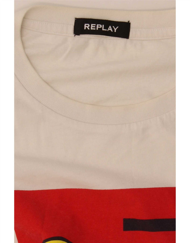 Tricou grafic pentru bărbați Replay Top Mediu Alb