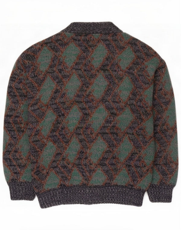 Vintage Mens Cardigan Sweater Medium Multicoloured Argyle/Diamond Wool