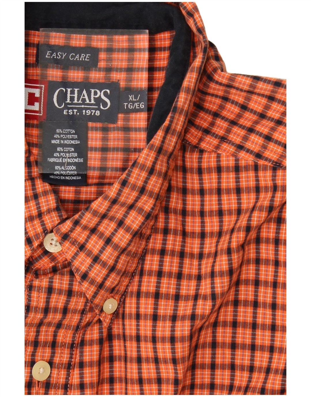 CHAPS Mens Tall Shirt XL Orange Check Cotton