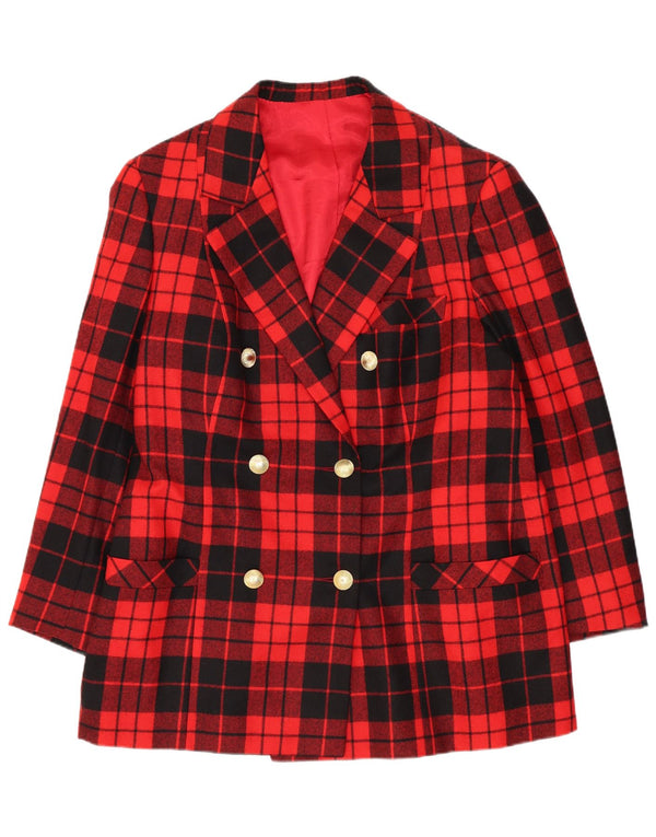 VINTAGE Womens Double Breasted Blazer Jacket UK 12 Medium Red Check