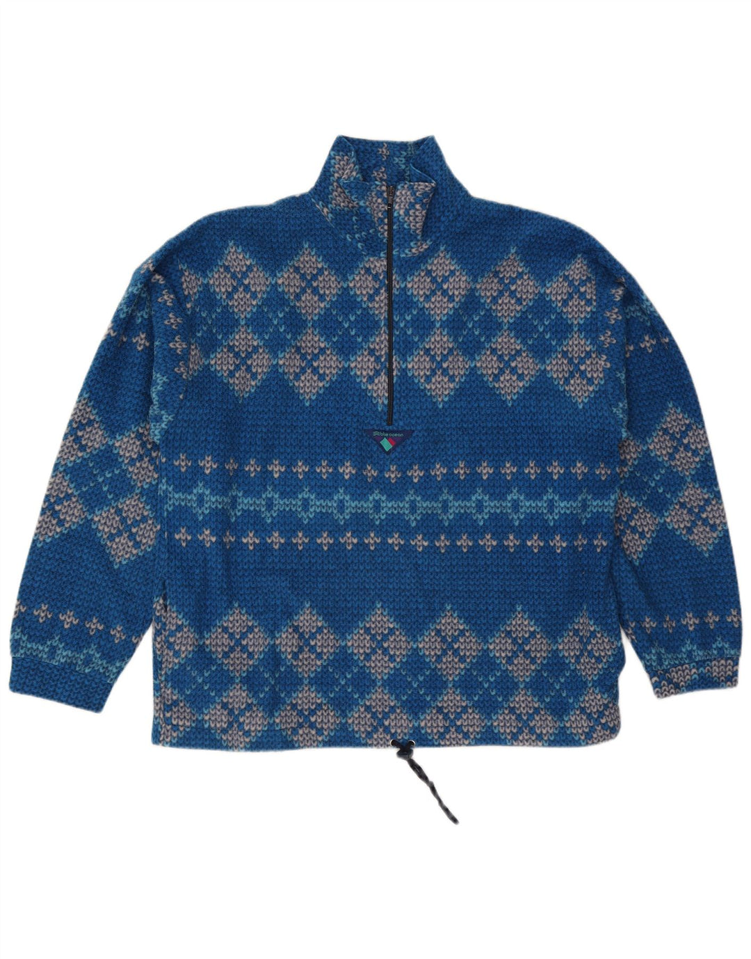 Pulover vintage pentru bărbați, cu fermoar, cu gât, mare, albastru, geometric