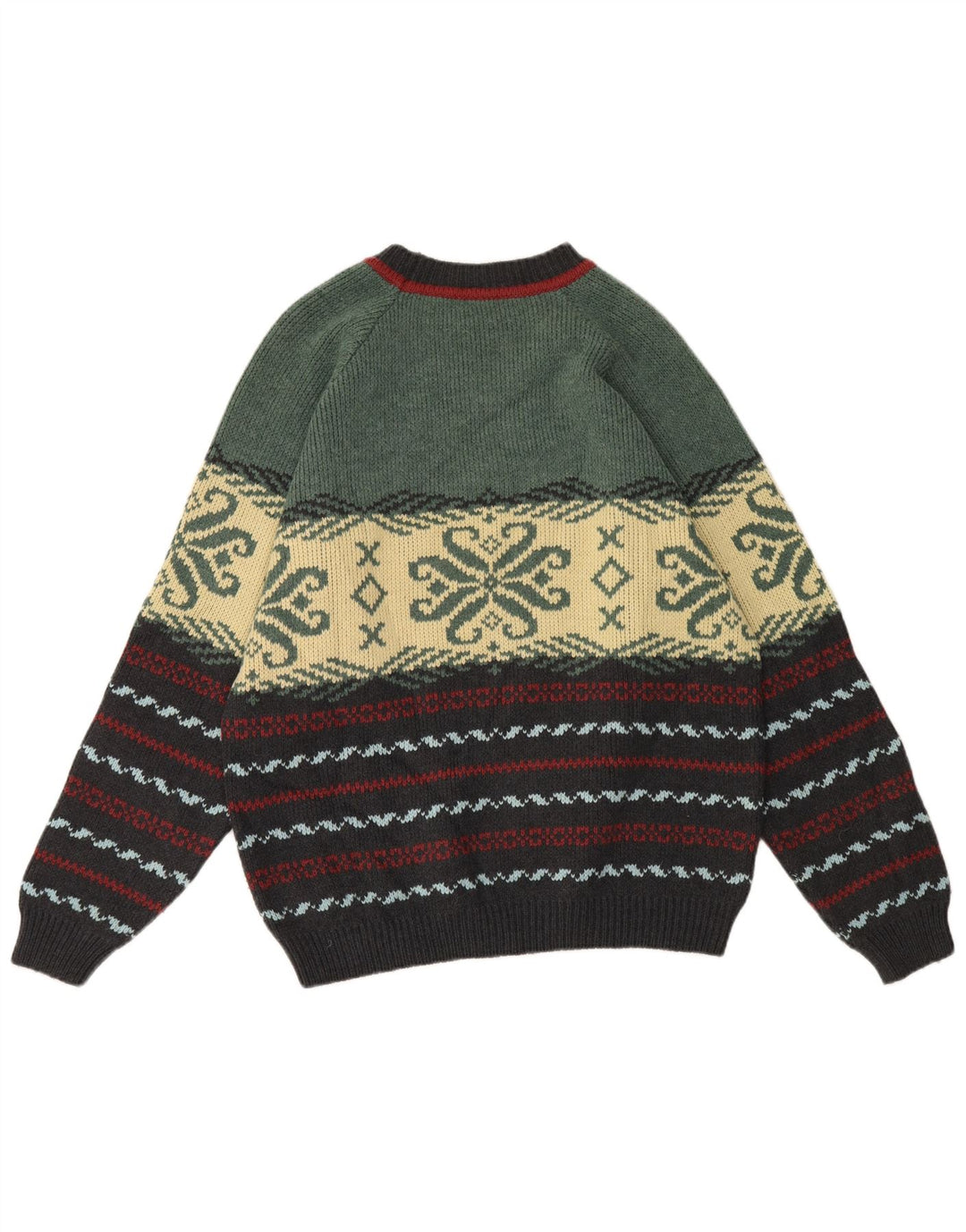 Pulover vintage pentru bărbați cu gâtul turnat XL, lână Fair Isle, multicoloră