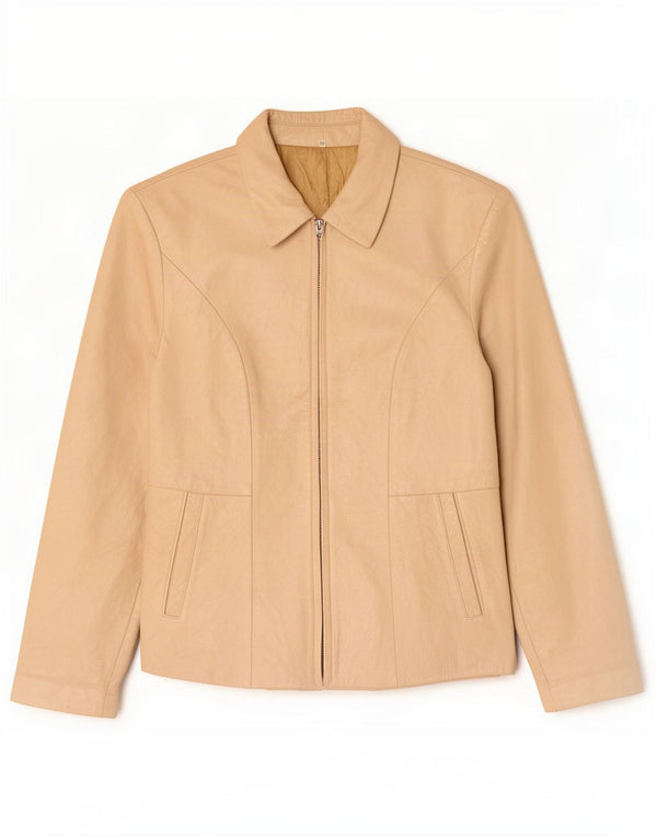 Geacă de piele vintage pentru femei IT 46 Large Beige
