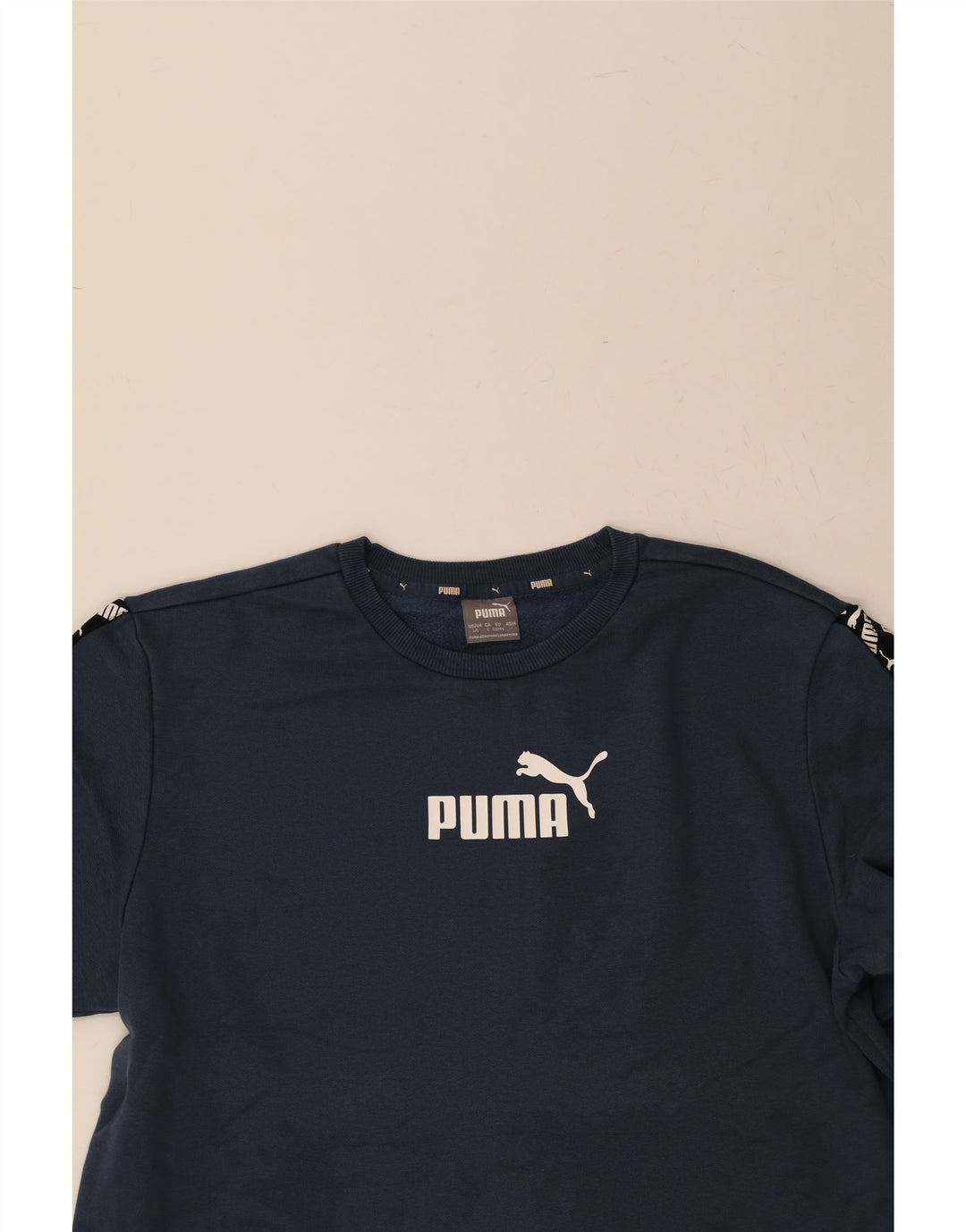 PUMA Mens Graphic Sweatshirt Jumper Large Navy Blue Cotton Vintage Puma and Second-Hand Puma from Messina Hembry 
