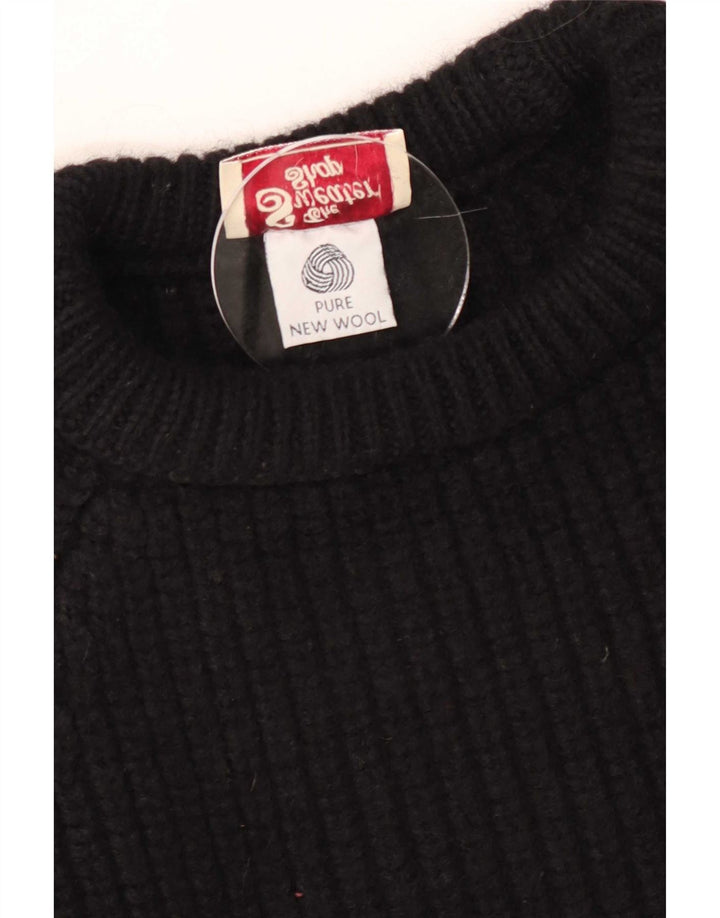 The Sweater Shop Pulover pentru bărbați cu gât de barcă, mediu negru, lână nouă