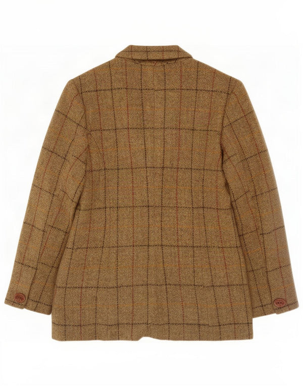 Jachetă pentru femei Harris Tweed cu 3 nasturi, UK 12, lână cu carouri maro mediu