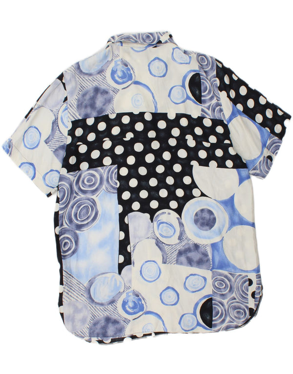 Bluză cămașă cu mânecă scurtă pentru femei vintage UK 14, mare, albastru, viscoză