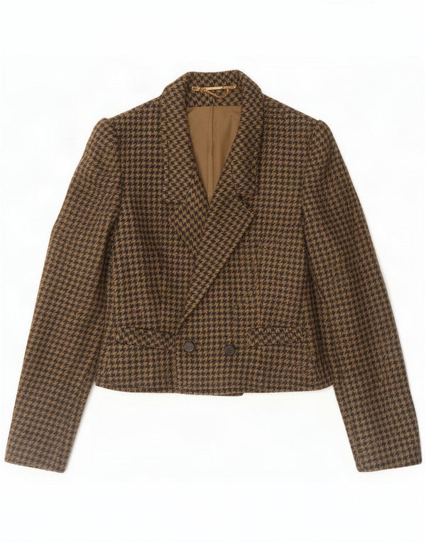 Vintage Womens Double Breasted Blazer Jacket UK 14 Medium Brown Houndstooth