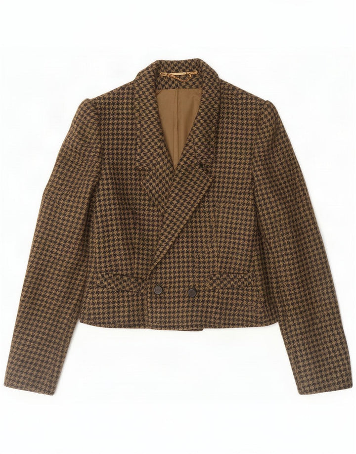 Vintage Womens Double Breasted Blazer Jacket UK 14 Medium Brown Houndstooth