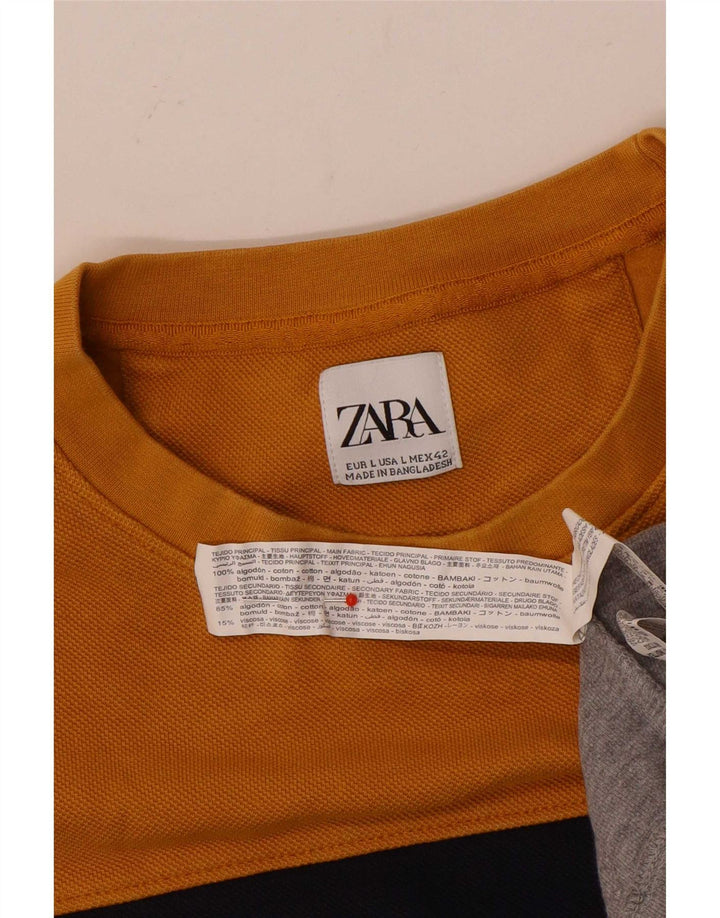 Pulover pentru bărbați Zara, din bumbac color-bloc, galben mare