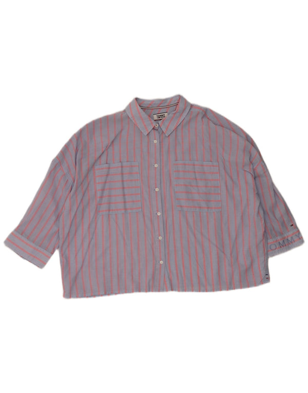 Bluză cămașă supradimensionată pentru femei Tommy Hilfiger cu mâneci 3/4 UK 10 Mic Albastru