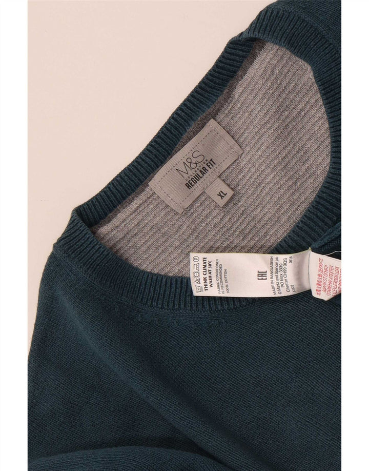 Pulover pentru bărbați Marks & Spencer, cu formă obișnuită, cu gât crew, bumbac XL, albastru