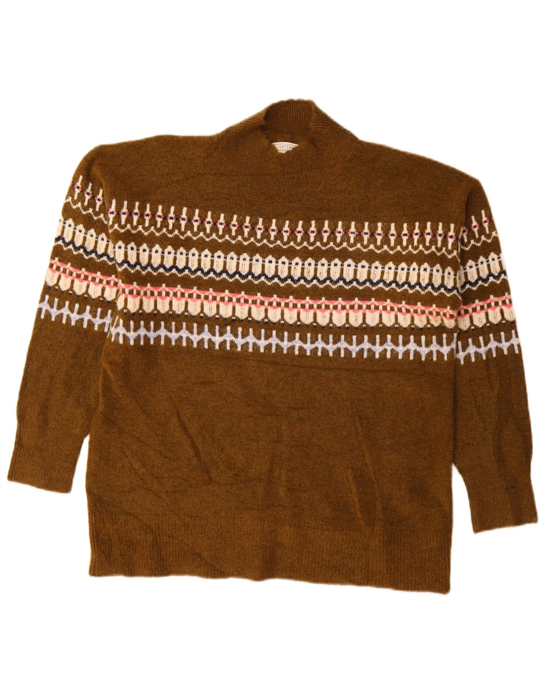 Pulover pentru femei cu gât țestoasă Fat Face UK 12 Medium Khaki Fair Isle