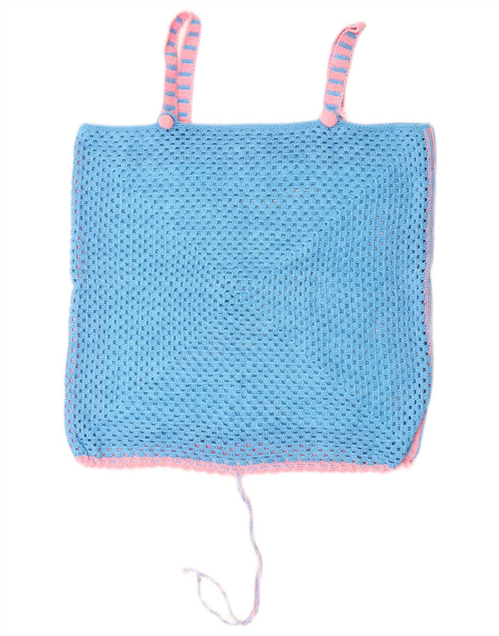 VINTAGE Womens Crochet Cami Top UK 14 Medium Blue