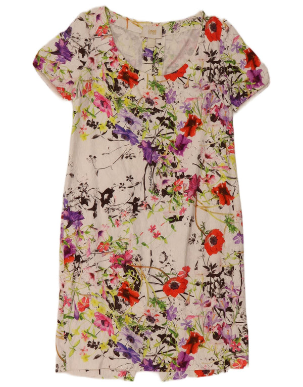 JUST CAVALLI Womens Shift Dress Size 2 Small White Floral Cotton
