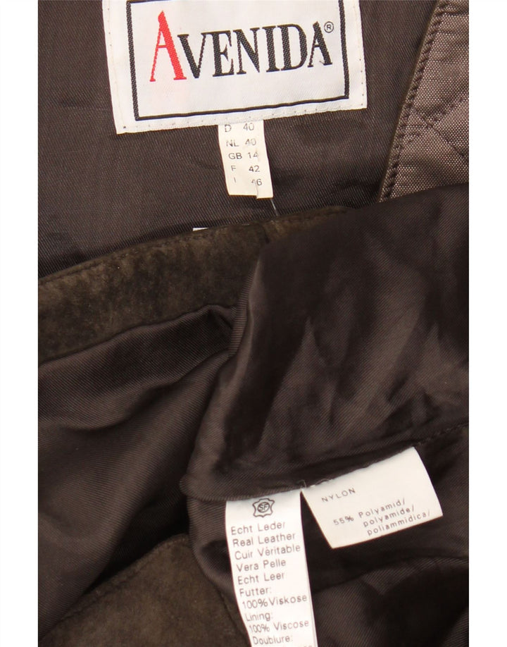 VINTAGE Gilet matlasat din piele intoarsa pentru femei UK 14, maro mare, piele color bloc