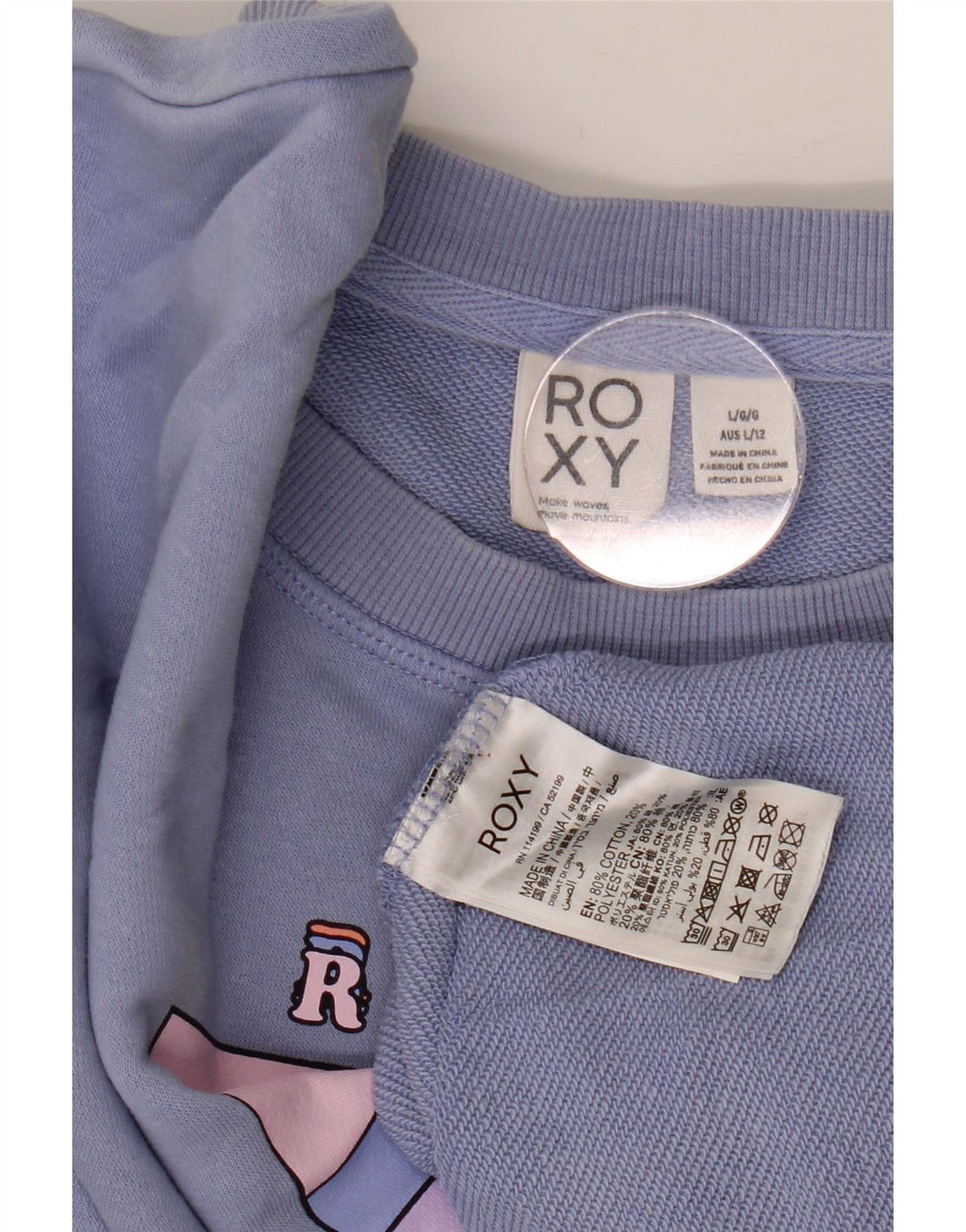 Pulover pentru damă ROXY, crop supradimensionat, cu grafică, UK 16, mare, albastru