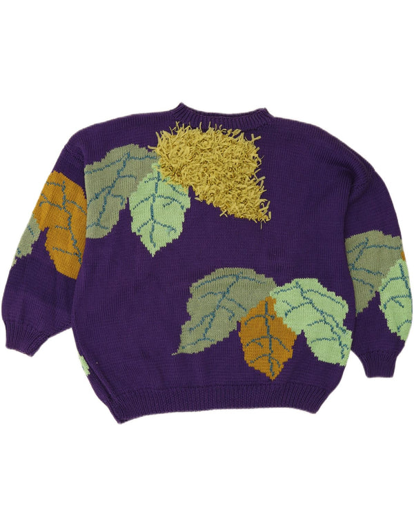 Pulover vintage pentru femei cu decolteu triplu UK 18 XL Mov Floral