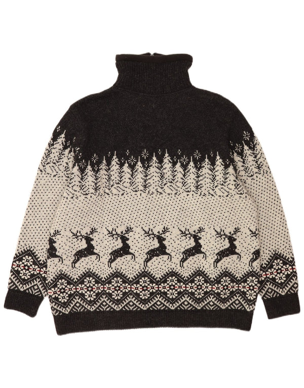 Pulover vintage pentru bărbați, cu fermoar și gât, 2XL, lână neagră Fair Isle