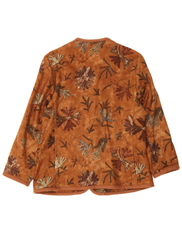 Jachetă vintage pentru femei cu 5 nasturi, UK 14, maro mediu, lână florală