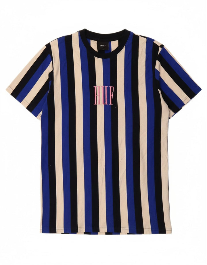 HUF Mens Graphic T-Shirt Top Small Blue Striped Cotton Vintage HUF and Second-Hand HUF from Messina Hembry 