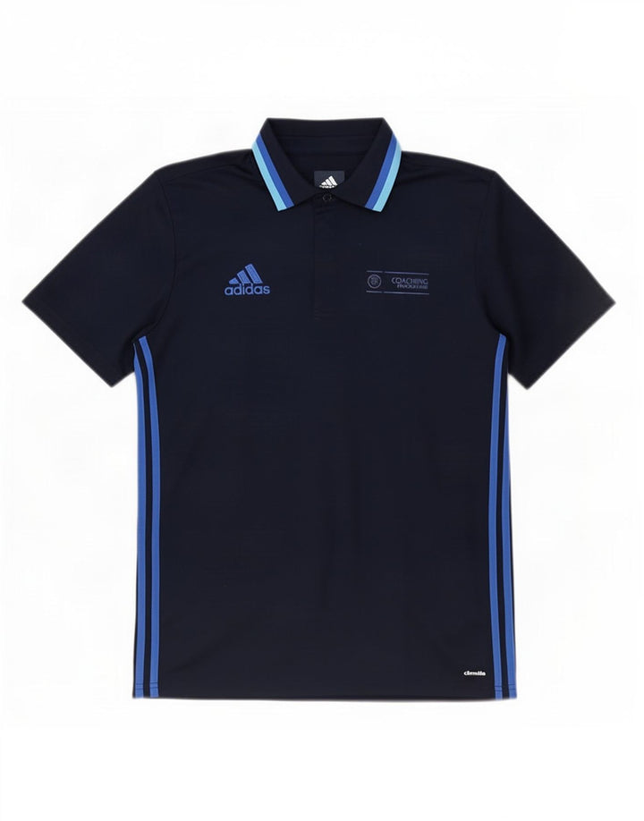 Tricou polo Adidas Climalite pentru bărbați, poliester cu dungi medii bleumarin