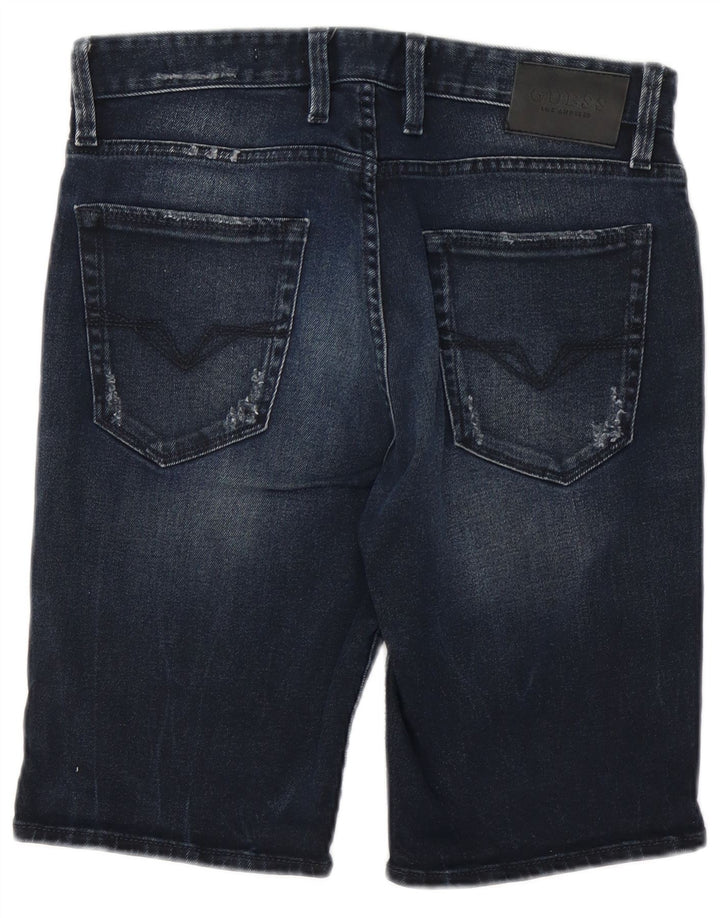 Pantaloni scurți GUESS pentru bărbați, subțiri, învechiți, din denim, W30, bumbac mediu albastru bleumarin