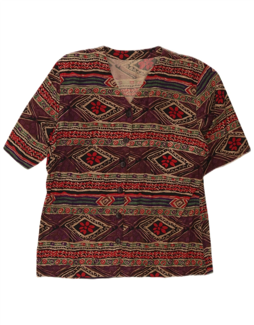 VINTAGE Womens Shirt Blouse UK 14 Large Multicoloured Geometric