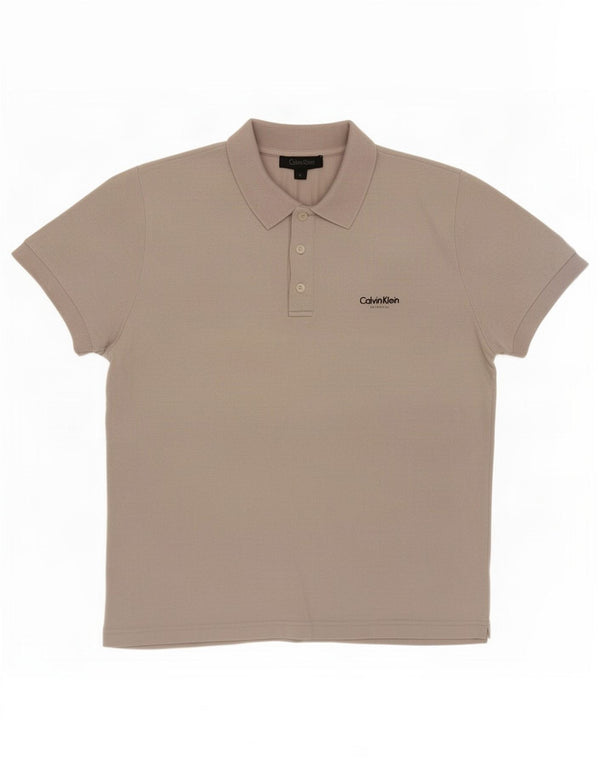 Calvin Klein Womens Polo Shirt UK 16 Large Beige Bumbac