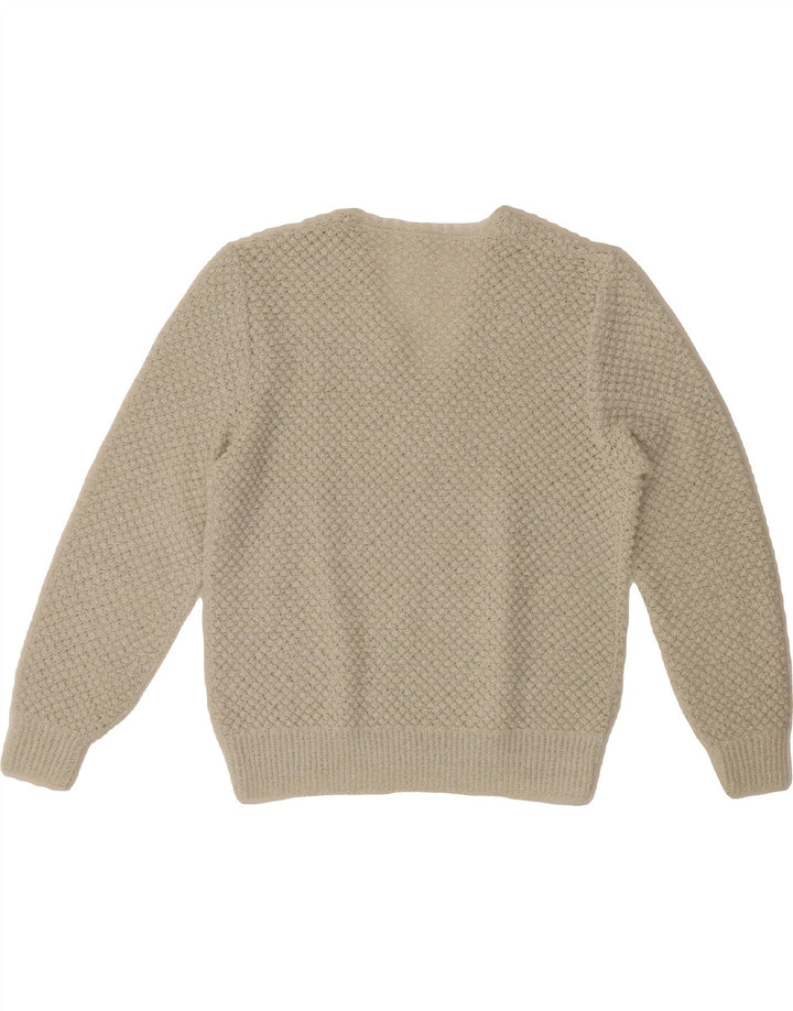 VINTAGE Womens V-Neck Jumper Sweater UK 14 Medium White Vintage Vintage and Second-Hand Vintage from Messina Hembry 
