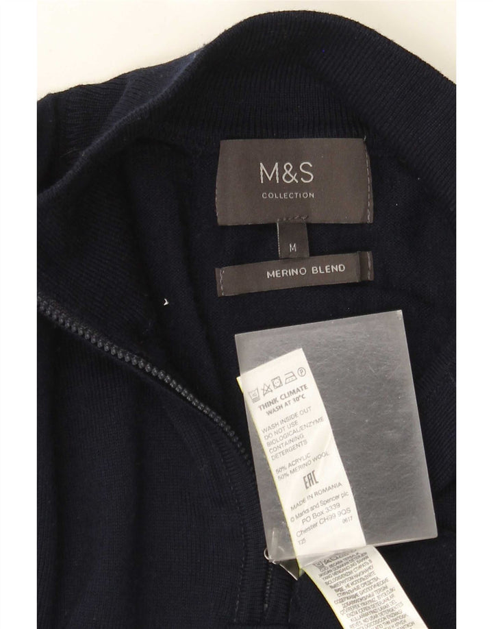 Pulover pentru bărbați Marks & Spencer, cu fermoar, cu gât, mediu, albastru marin acrilic
