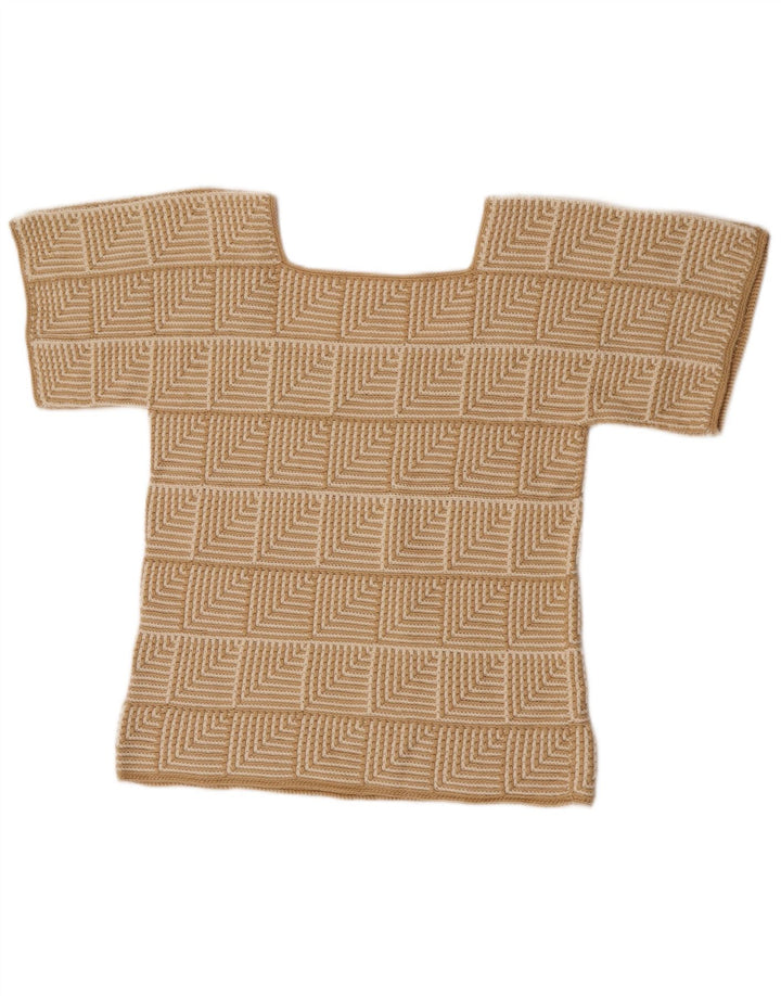 Pulover vintage cu model abstract pentru femei UK 10 Bej mic