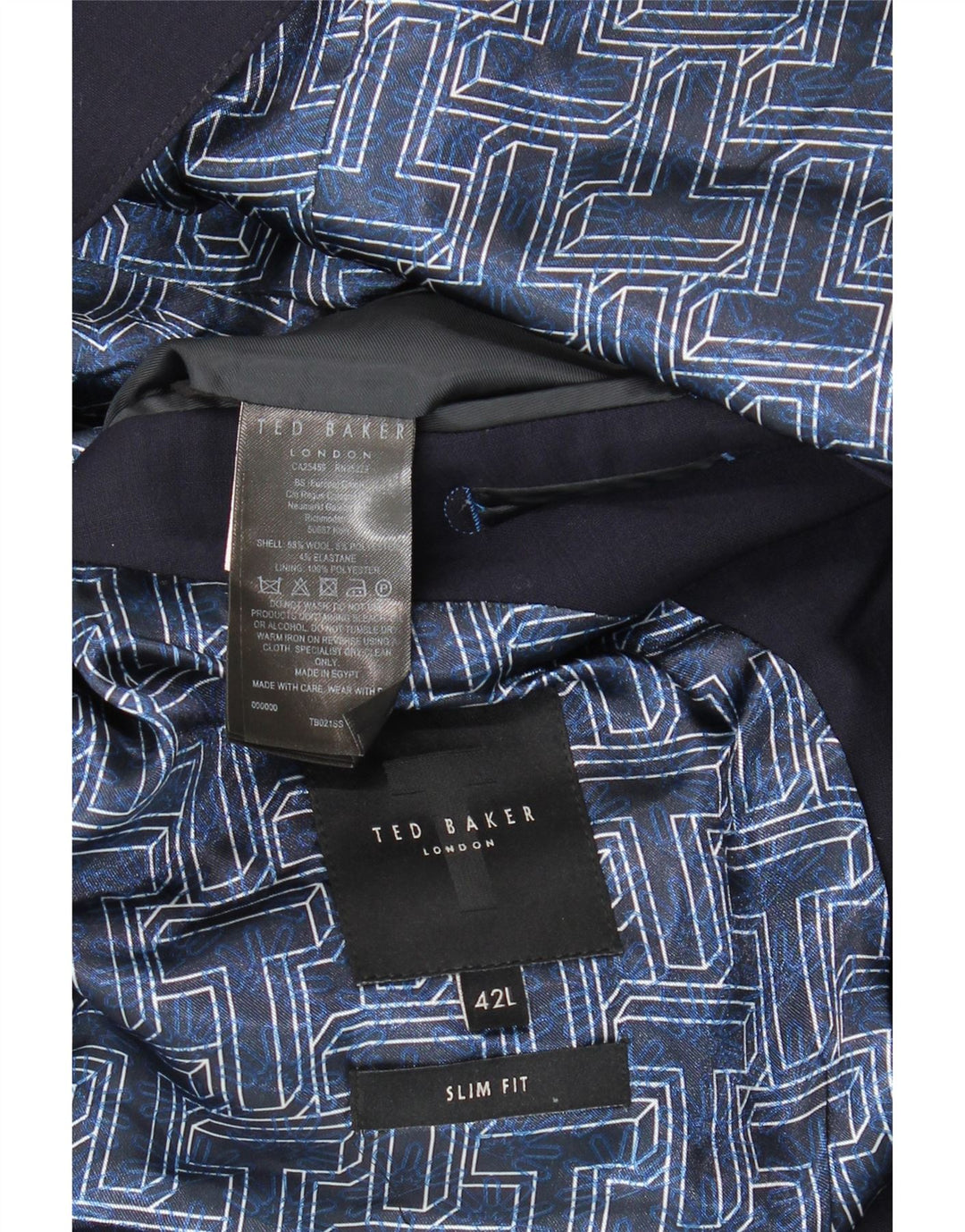 Jachetă pentru bărbați Ted Baker, slim fit, cu 2 nasturi, mărimea 42, mare, lână bleumarin