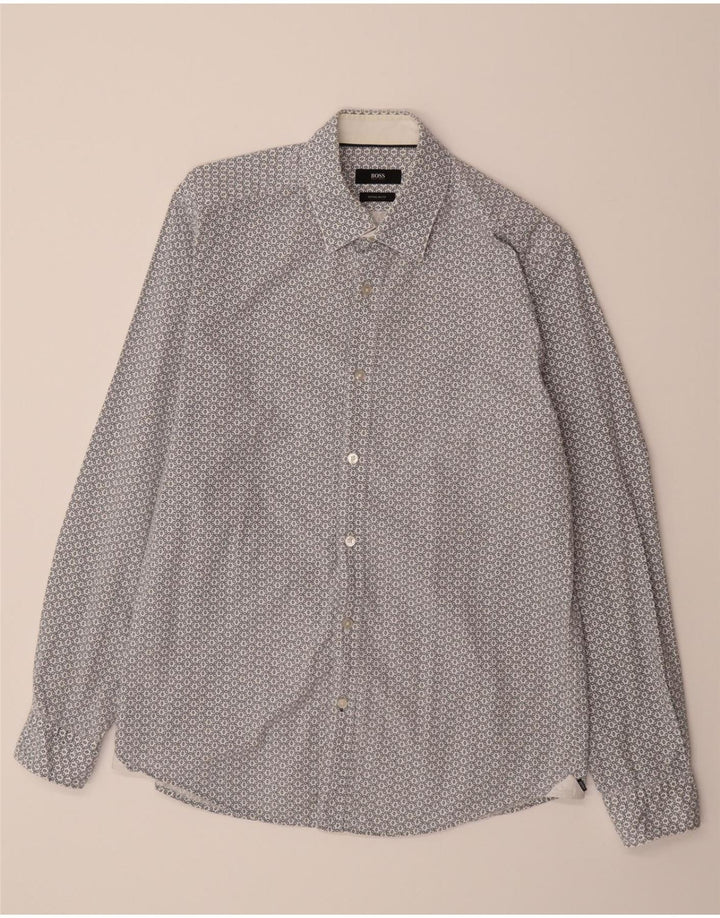 HUGO BOSS Mens Abstract Pattern Regular Fit Shirt Medium White Cotton Vintage Hugo Boss and Second-Hand Hugo Boss from Messina Hembry 