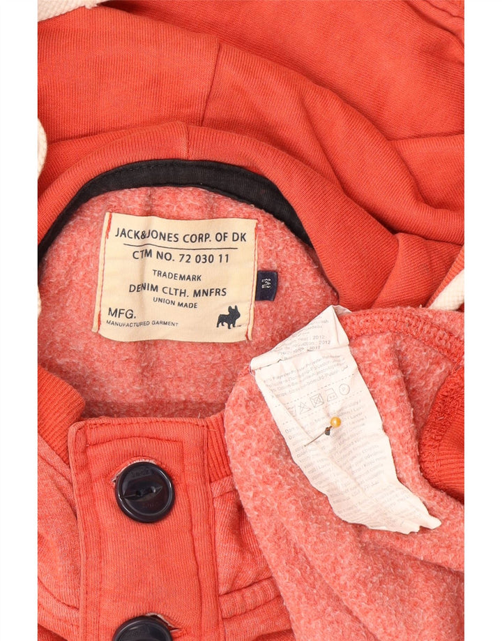 Jack & Jones Pulover cu glugă cu buton grafic pentru bărbați, poliester roșu mediu